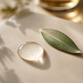Goutte de lubrifiant silicone Concept S à côté d'une feuille verte, formule biosourcée sans PFAS